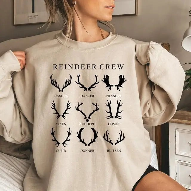 Reindeer Crew Sweatshirt, Christmas Reindeer Shirt, Winter Xmas Gift, Merry Christmas Holiday Tee Hoodie | PrintMintTees.com