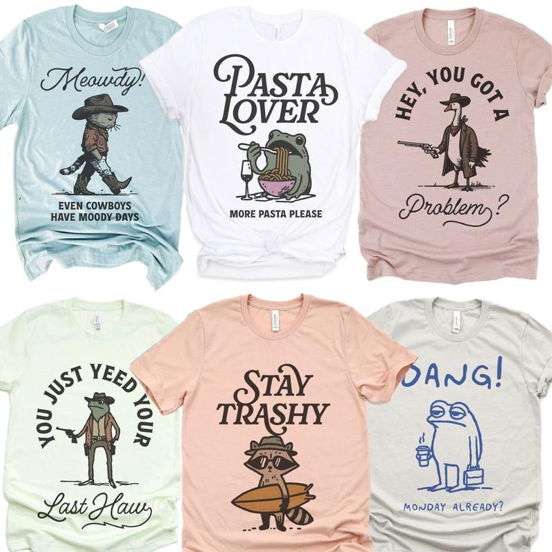 Relatable Animal Funny Animal Stay Trashy Racoon Top Pasta Lover Frog Cowboy Cat Top Monday Blues Frog Sarcastic Animal Shirt Hoodie Sweatshirt