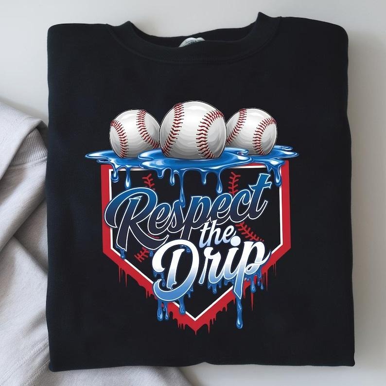 Respect The Drip Tshirt, Baseball Drip Tee, Ice Cream Drip, Baseball Mama, Game Day Baseball Shirt, Softball Drip T-Shirt...