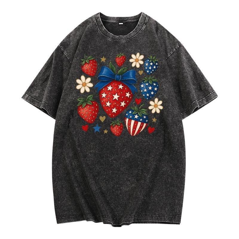 Retro - Washed T - Shirt: Celebrate with Festive Strawberry - themed Design style 02 Hoodie Sweatshirt | PrintMintTees.com