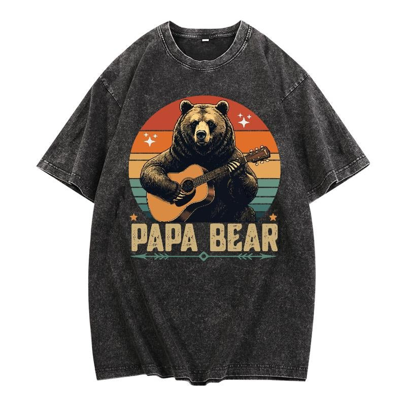 Retro - inspired and Rustic Tee: Show Your Cool Dad Vibe with a Vintage - look "Papa Bear" Design on a Distressed Washed T
