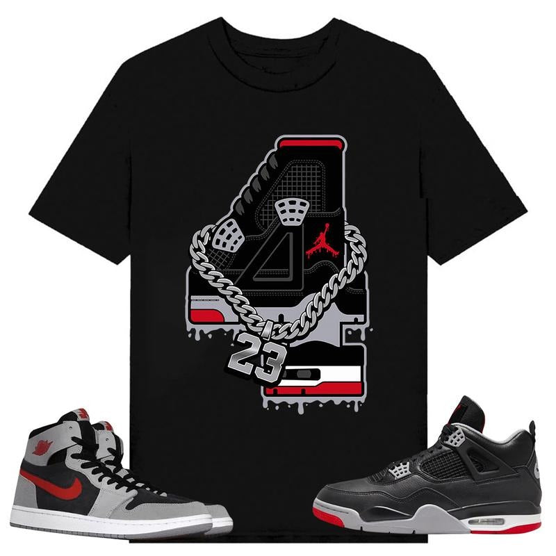 Retro 4, Shirt to match A J 1 High Zoom CMFT 2 Fire Red Cement Grey, A J 4 Bred, Shirt to matching Sneaker Hoodie Sweatshirt