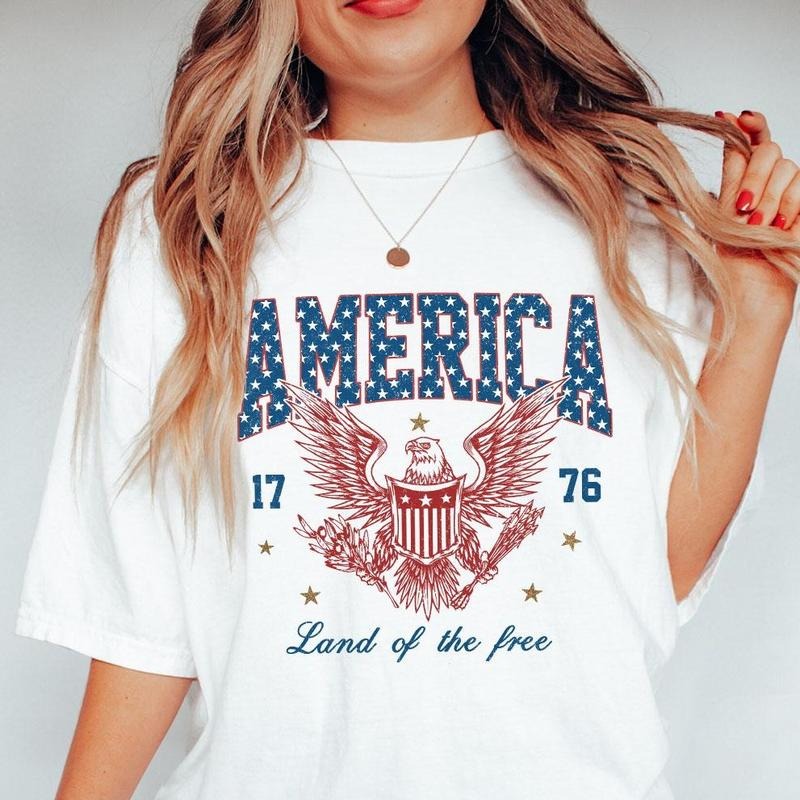 Retro 4th Of July Shirt, America Land Of The Free Shirt, Patriotic Shirt, 4th Of July Checkered Shirt, America Shirt,...