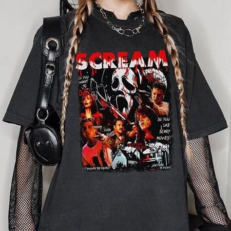 Retro 90s Scream Movie Shirt, Horrow Movie Fan T-shirt, Ghostface, Billy Loomis, Stu Macher, Sidney Prescott, Funny...