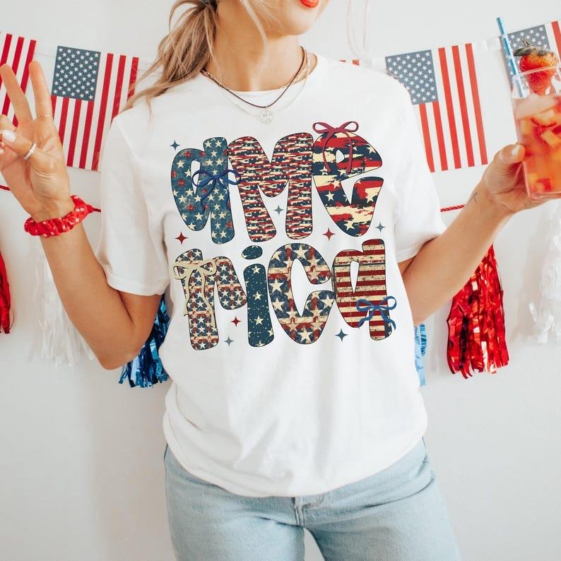 Retro America Coquette t-shirt, 4th of July shirt, America Checkered sweatshirt, Memorial Day tshirt, Girly USA shirt,...