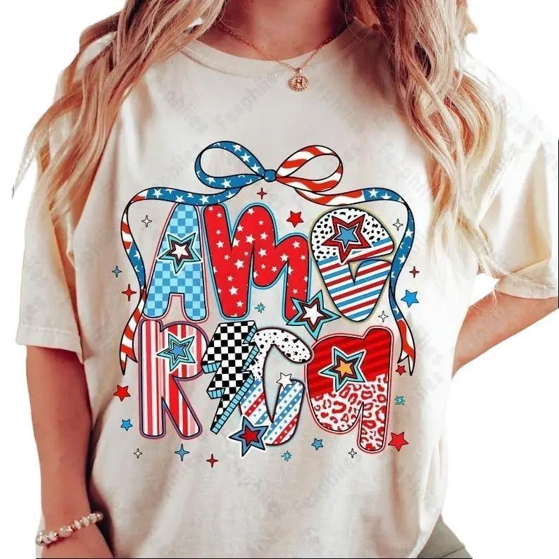 Retro America Coquette t-shirt, America Checkered t-shirt, Memorial Day t-shirt, 4th of July sưeatshirt, Girly USA...