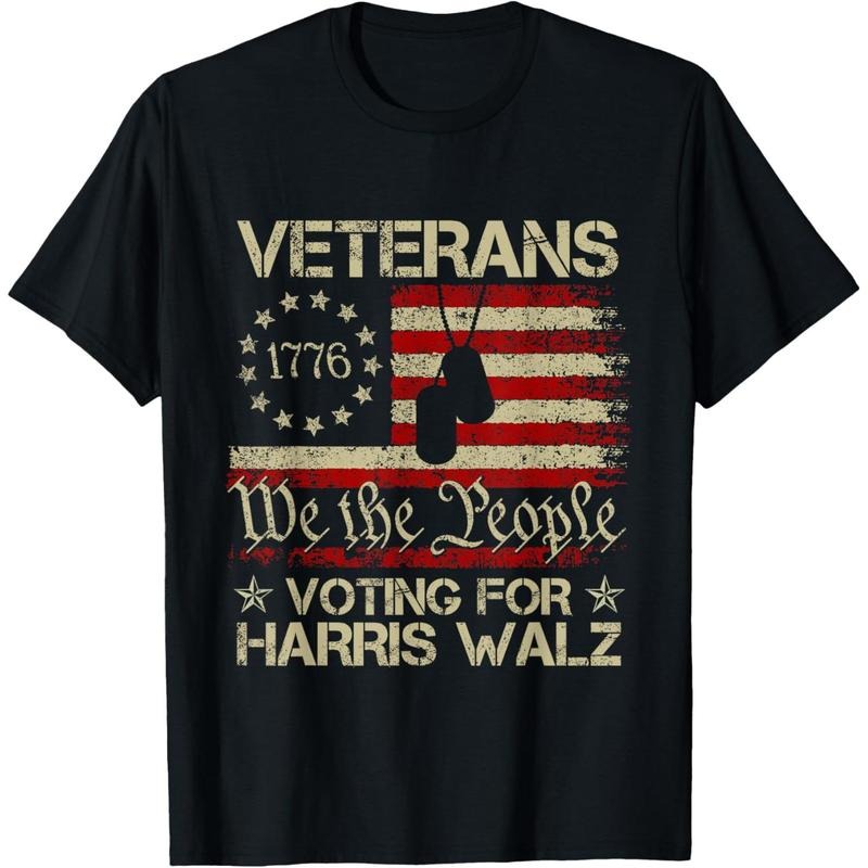 Retro America Flag Veterans Voting For Harris Walz 2024 T-Shirt made in usa Hoodie Sweatshirt | PrintMintTees.com