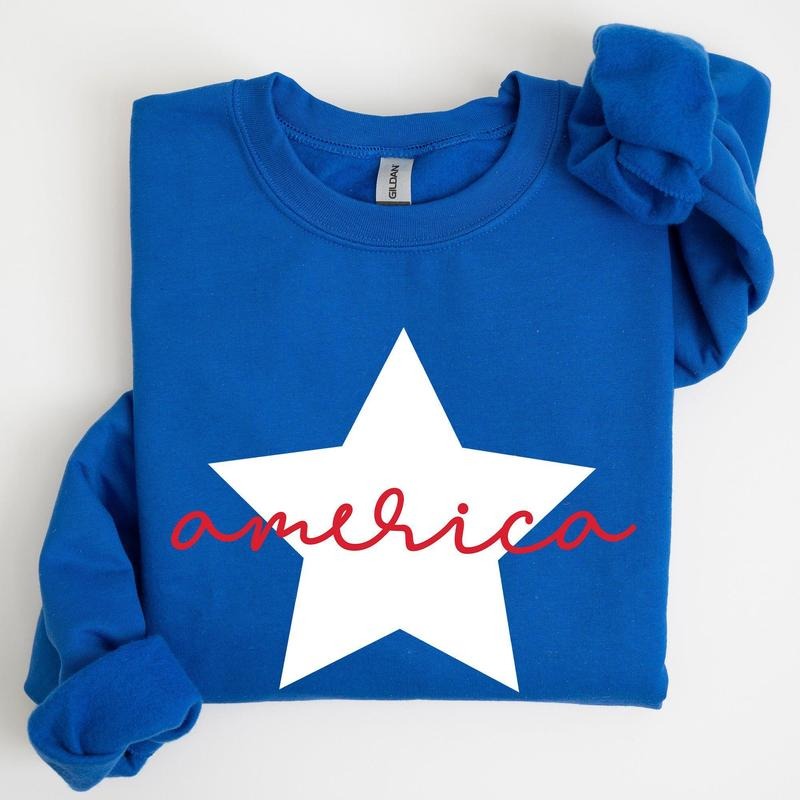 Retro America Star, Red White Blue, 4th of July Sweatshirt, Women's Crew Neck, Crewneck T-Shirts, Hoodie | PrintMintTees.com