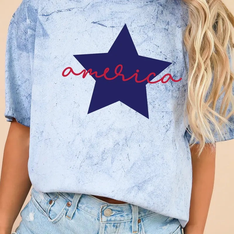 Retro America Star, Red White Blue, Patriotic, Color Blast, Comfort Colors Tshirt, Women's Comfort Color Tee, Tshirt...