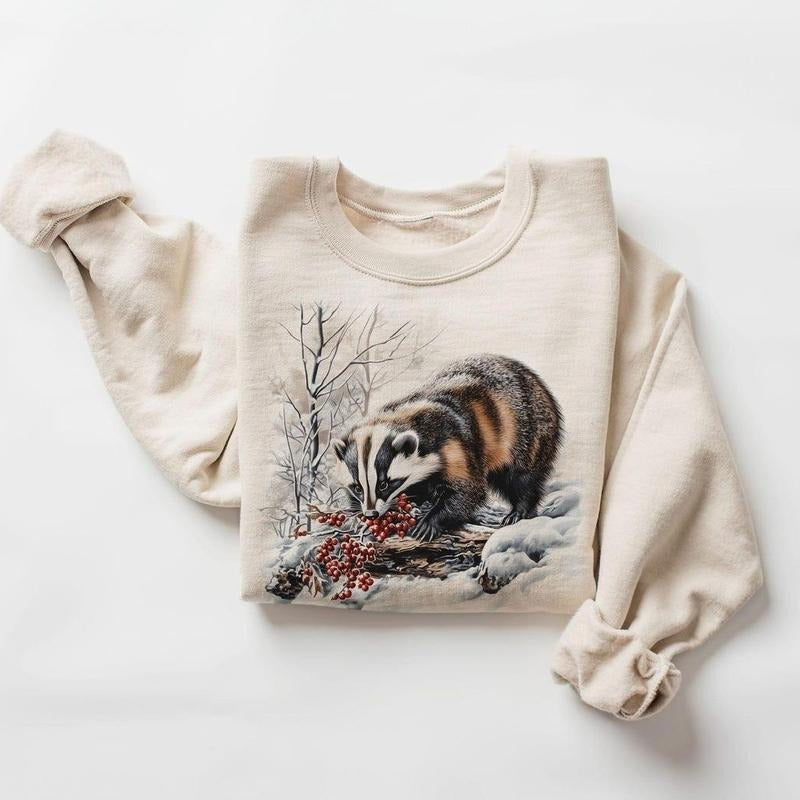 Retro American Badger Winter Scene Sweatshirt
