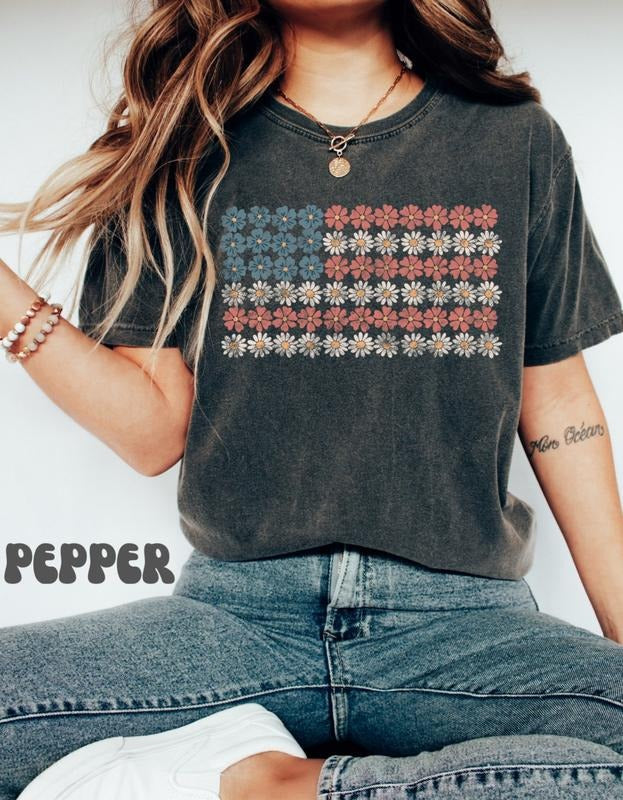 Retro American Flag Shirt, 4th of July Shirts, Womens Fourth of July Shirt Hoodie Sweatshirt | PrintMintTees.com