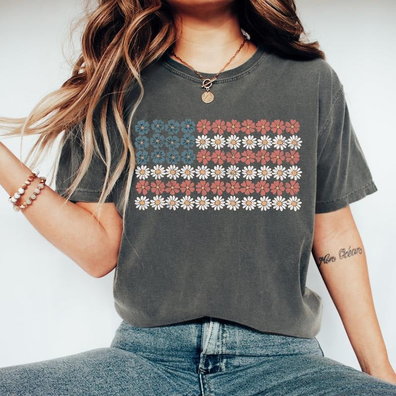 Retro American Flag Shirt, 4th of July Shirts, Womens Fourth of July Shirt, USA Graphic Tee, Patriotic Shirt,...