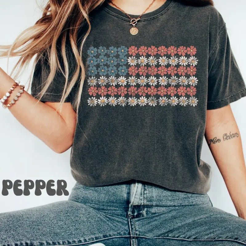 Retro American Flag Shirt, 4th of July Shirts, Womens Fourth of July Shirt, USA Graphic Tee, Patriotic Shirt,...