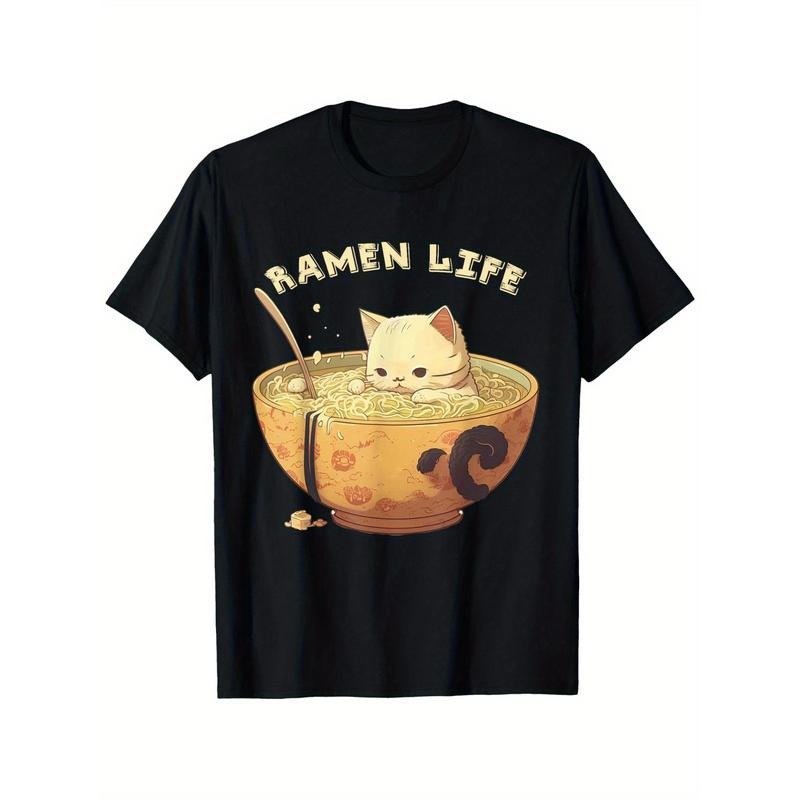 Retro Anime Ramen Bowl Cute Cat Japanese Aesthetics T-Shirt  made in usa Hoodie Sweatshirt | PrintMintTees.com