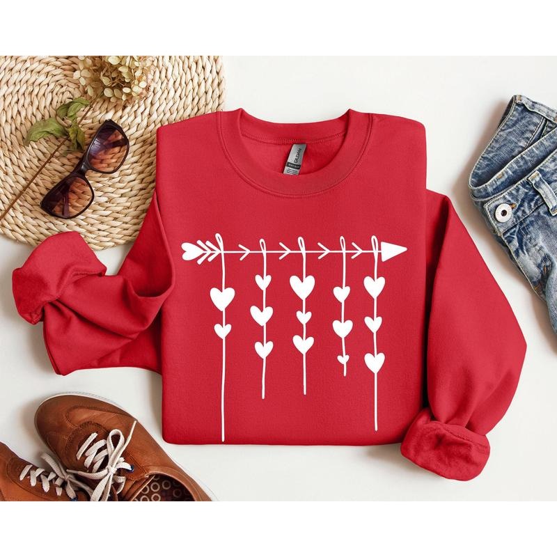 Retro Arrow and Hearts Sweatshirt, Vintage Valentine's Day Sweatshirt, Crew Neck, Women's, Crewneck, Valentine's Day,...