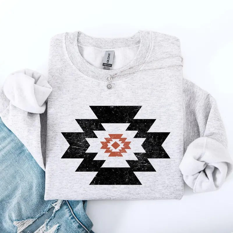 Retro Aztec, Western, Country, Cowboy, Desert Sweatshirt, Crew Neck, Women's, Crewneck T-Shirts, Hoodie | PrintMintTees.com