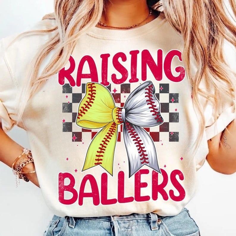 Retro Ballers Shirt, Baseball Softball Mama sweatshirt, Game Day Checkered Bow T-Shirt Hoodie | PrintMintTees.com