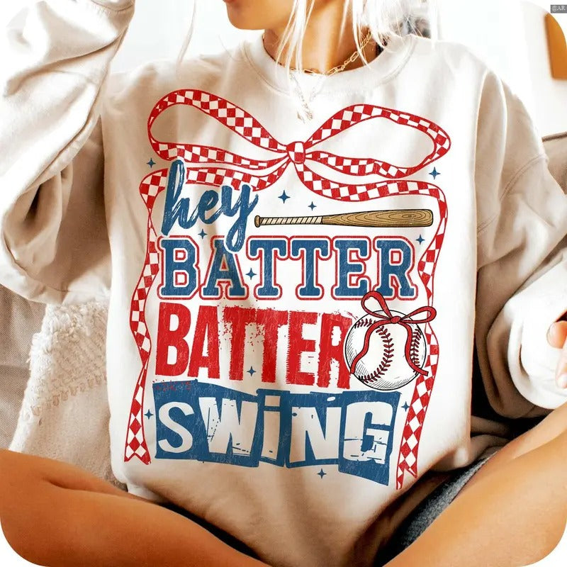 Retro Baseball Batter Batter Swing Sweatshirt, Checkered Baseball Coquette, Retro Crewneck, Gift For Lovers,, Trendy Top...