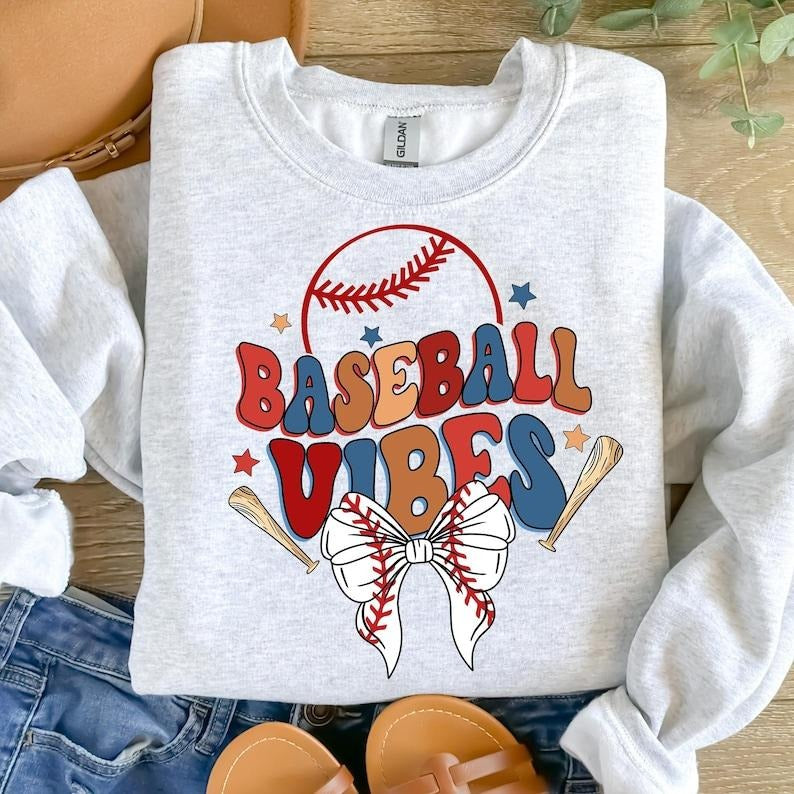 Retro Baseball Coquette Bow, Game Day Vibes , Baseball Mom  Mama Sweatshirt Shirt Hoodie | PrintMintTees.com
