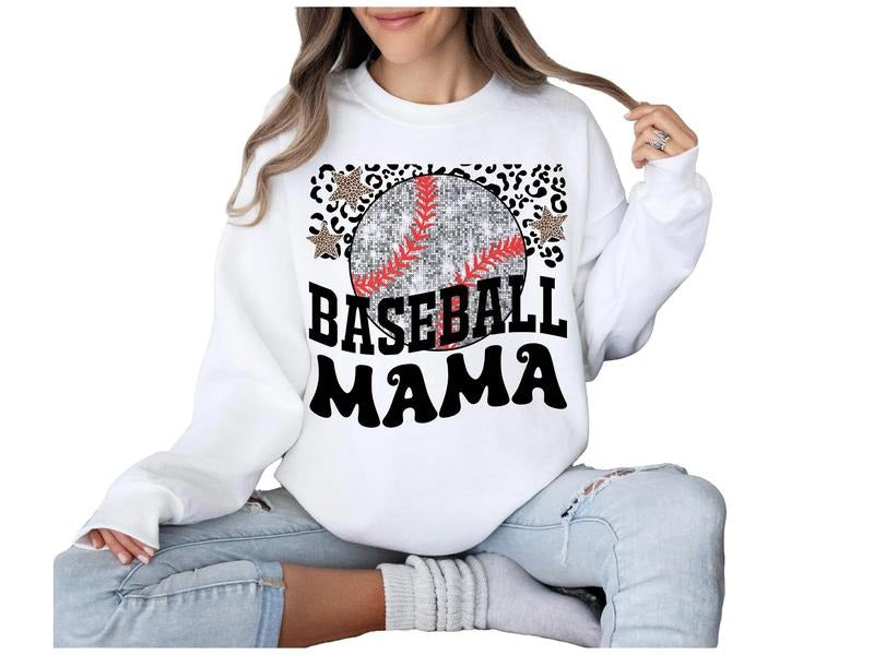 Retro Baseball Mama Sweater, Glitter Baseball Shirt, Leopard Baseball Mama, Leopard Baseball Sweater Gift, Mother's Day...