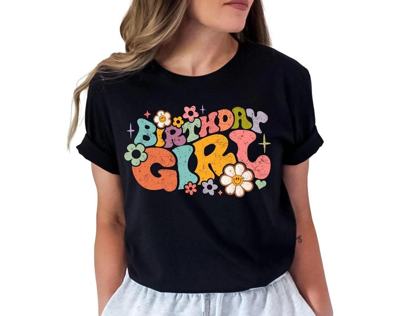 Retro Birthday Girl Shirt, Floral Birthday Girl Shirt, Birthday Tshirt, Birthday Party Shirts, Unisex T-Shirt, Gifts For...