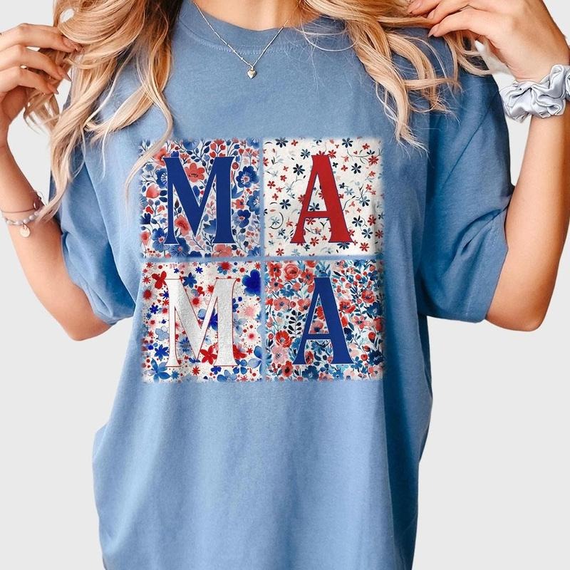 Retro Boho Mama 4th Of July Shirt, 4th of July Comfort Tee, Fourth of July T-Shirt, Floral America Mama Shirt, USA...