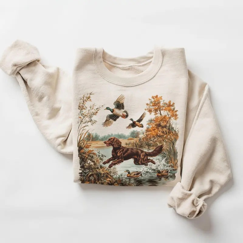 Retro Boykin Spaniel Retrieving Mallard Ducks Sweatshirt - 90s Vintage Cute Dog Breed Hunting Outfit