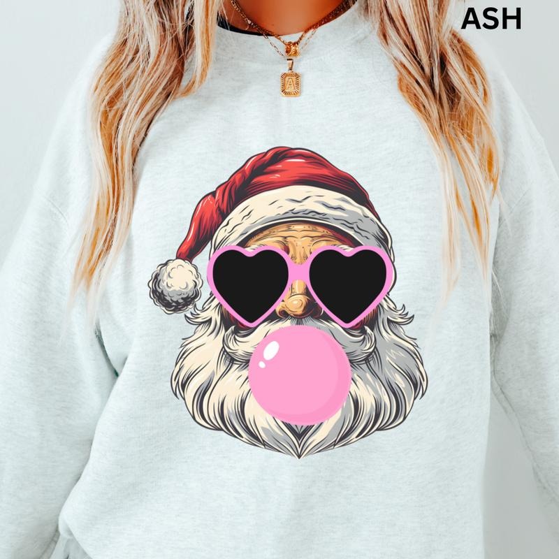 Retro Bubble Gum Santa Claus Crewneck, Christmas Sweatshirt, Holiday Christmas Sweatshirt, Winter Season Graphic, Casual...