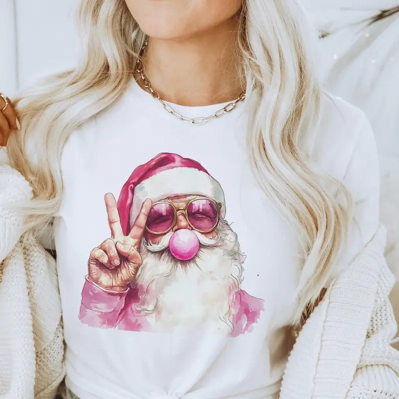 Retro Bubblegum Santa Peace Santa Bubblegum Funny Sunglass Santa Clause Bubblegum Santa Clause Top Womans Shirt Hoodie Sweatshirt