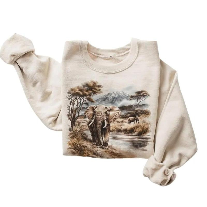 Retro Bull Elephant African Safari Scene Sweatshirt