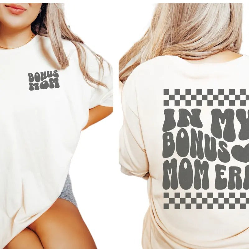 Retro Checkered Bonus Mom Shirt 2 Sides, Mother Tee For Step Mothers, B*st Stepmom Gift For Mother's Day, Unisex Short...