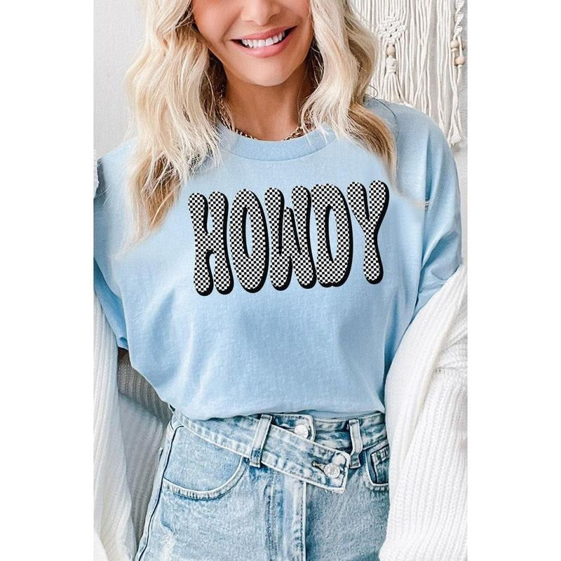Retro Checkered Howdy Short Sleeve Relaxed Fit T-Shirt Hoodie Sweatshirt | PrintMintTees.com