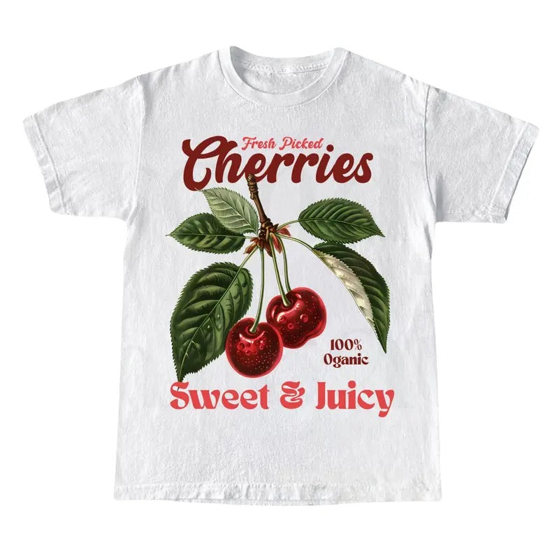 Retro Cherries Commercial Graphic Shirt, Unisex Cotton Tee, y2k Style T Shirt, Cool Gift For Him & Her Hoodie Sweatshirt