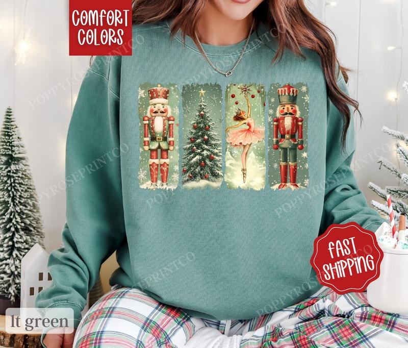 Retro Christmas Nutcracker Sweatshirt Comfort Colors,  Cute Christmas Sweater Womenswear,  Holiday Crewneck Shirt Hoodie