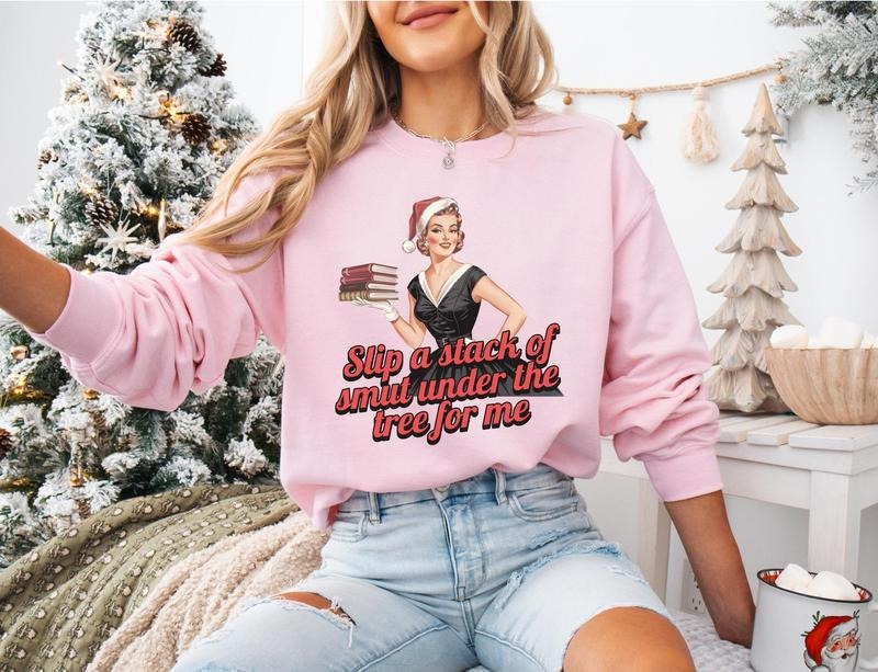 Retro Christmas Sweatshirt, Bookish Christmas, Funny Xmas Sweater, Vintage Holiday Crewneck, Smut Reader, Romance Books,...