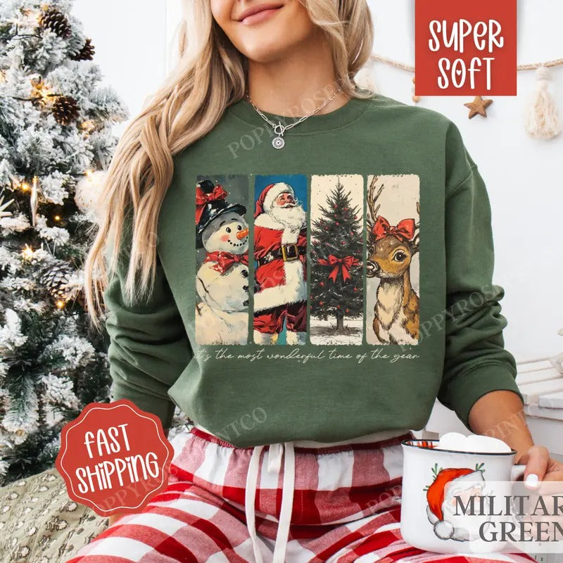 Retro Christmas Sweatshirt, Christmas Sweater, Holiday Sweatshirt for Women Shirt Hoodie | PrintMintTees.com