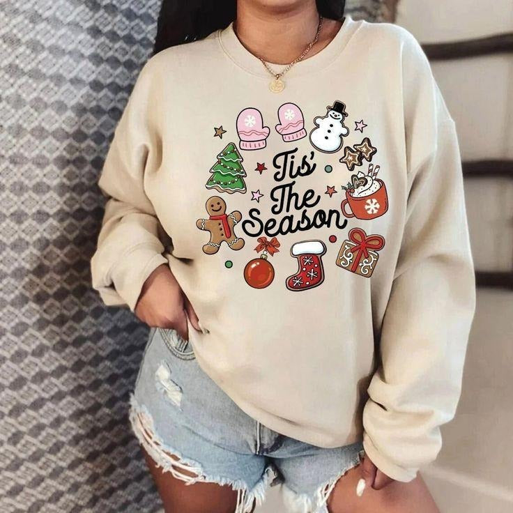 Retro Christmas Sweatshirt, Tis The Season Christmas Sweatshirt, Vintage Santa Christmas Sweatshirt, Retro Xmas...