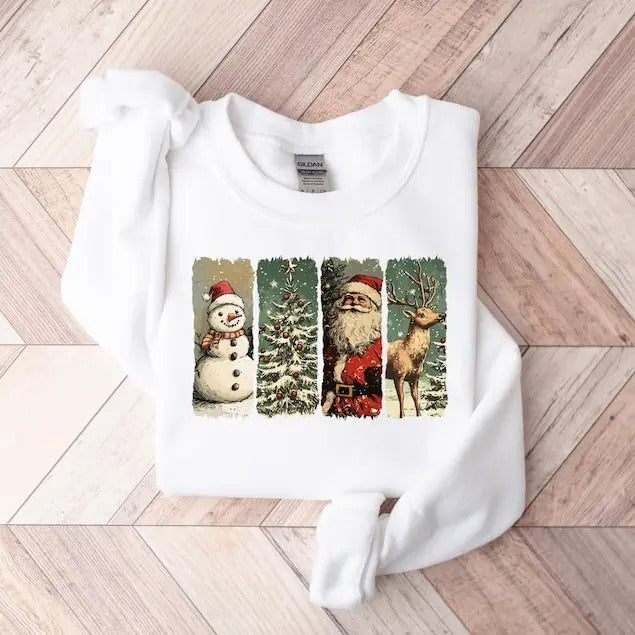 Retro Christmas Sweatshirt, Vintage Christmas Shirt, Santa Claus Shirt, Christmas Snowman Shirt, Christmas Tree Shirt,...