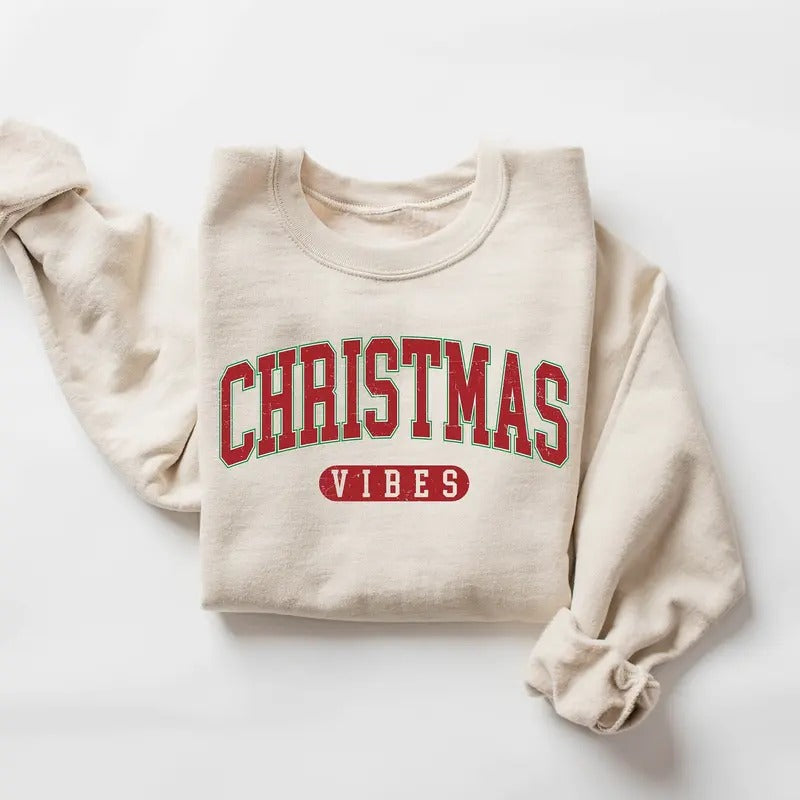Retro Christmas Vibes Sweatshirt, Cute Christmas Sweatshirt, Xmas Winter Holiday Sweater, Women Christmas Gift, Winter...
