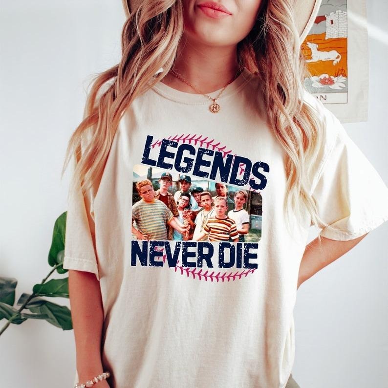 Retro Comfort 1990s Sandlot Legends Never Die Tshirt, Baseball Shirt, Baseball Squad Crew Shirts, Baseball Team Tee Top...