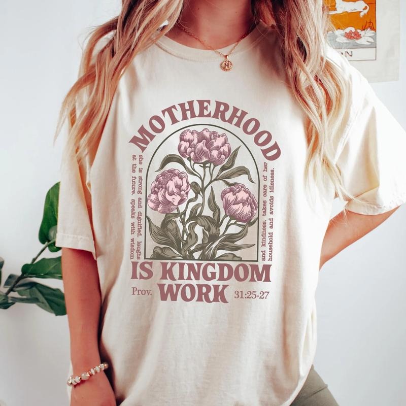 Retro Comfort Mom Tshirt, Motherhood Is Kingdom Work Tee, Mothers Day Shirt, Christian Mom Gift, Womenswear, Gift for...