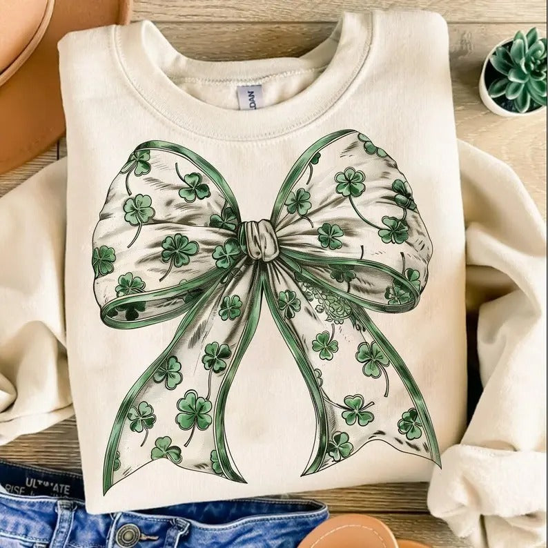 Retro Coquette St Patrick's Day Sweatshirt, Coquette St Patty's Day Shirt, Lucky Shamrock, St Patricks Coquette...