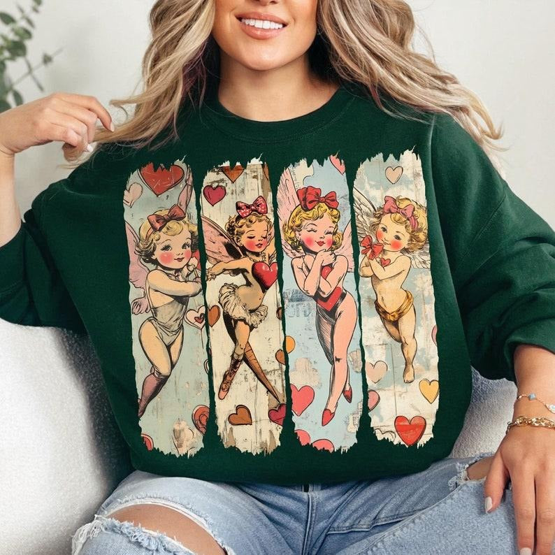 Retro Cupid Coquette bow Sweatshirt, Retro Valentine  Baby Cupid Sweatshirt,  Valentine Love Sweatshirt Shirt Hoodie