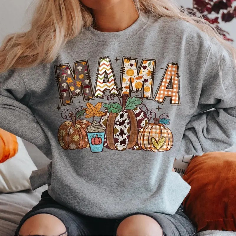 Retro Fall Mama Shirt, Fall Vibes Pumpkin T-Shirt, Autumn Mama Sweatshirt, Trendy Fall Clothing, Unisex Hoodie