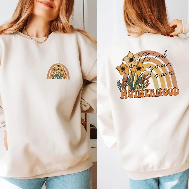 Retro Floral Mind Your Own Motherhood Sweatshirt Mind Your Own Motherhood Shirt Trendy Mama Hoodie Boho Motherhood...