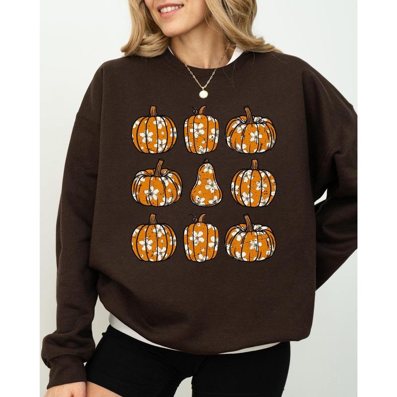 Retro Floral Pumpkins Halloween Jack O Lantern Fall Autumn T-Shirts, Hoodie, Sweatshirt