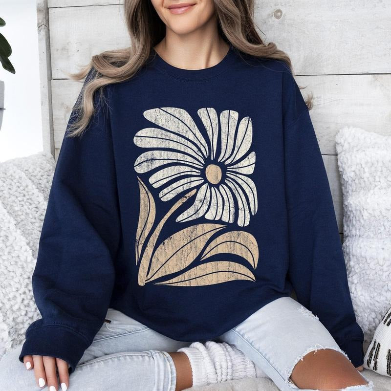 Retro Flower, Bold Floral, Boho Sweatshirt T-Shirts, Hoodie | PrintMintTees.com