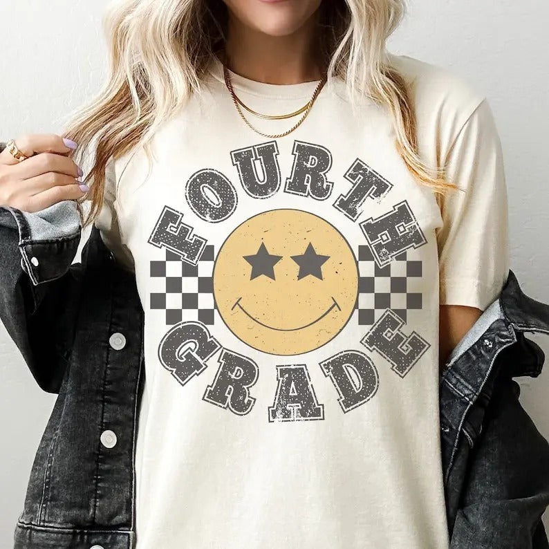 Retro Fourth Grade Teacher Shirt, 4th Grade Teacher Tee, First Day of School Matching TShirt, New Teacher Gift, Teacher...