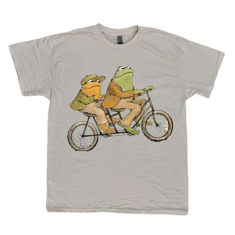 Retro Frog And Toad Riding Bike Vintage 90s Tshirt, Frogs Riding Vintage T-shirt, Vintage 90s Shirt, Retro Book Lovers...