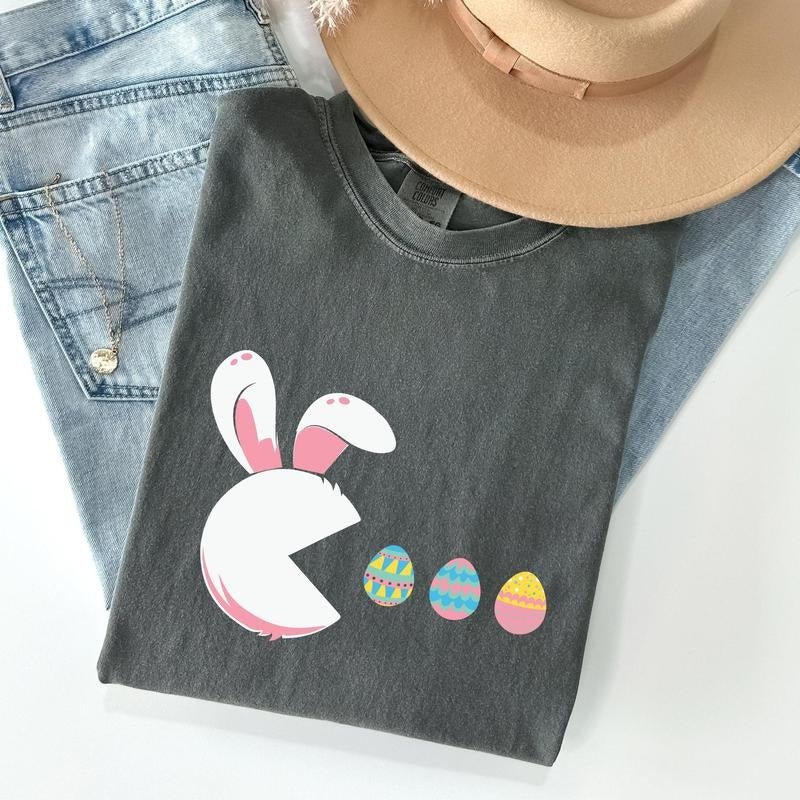Retro Game Easter Bunny, Eggs Comfort Colors Tshirt, Women's Crew Neck, Crewneck Hoodie, Sweatshirt | PrintMintTees.com